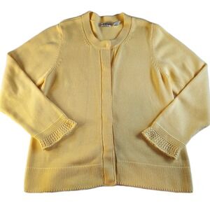 ORVIS Cardigan Sweater Womens Large Yellow Heavy Cotton Knit Snap Button